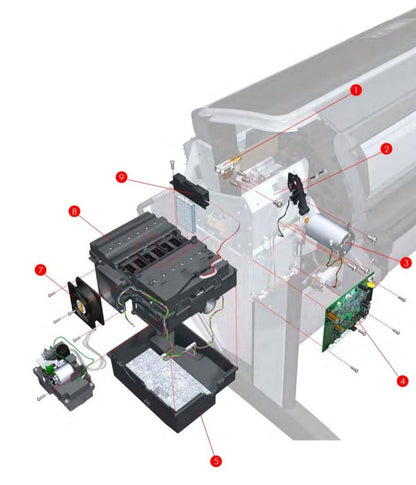 Conjunto de motor de carro (eje de escaneo) para los plotters HP DesignJet T610, T1100, T1120, T620, Z2100, Z3100, Z3200 (Q5669-60674) - Nuevo