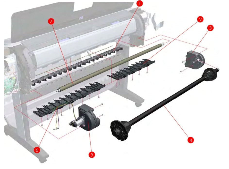 Conjunto de eje de bobina de recogida de 44" para los plotters HP Designjet T1200, T790, T770, T1120, T1200, T1300 y T2300 (Q6687-67001) - Nuevo