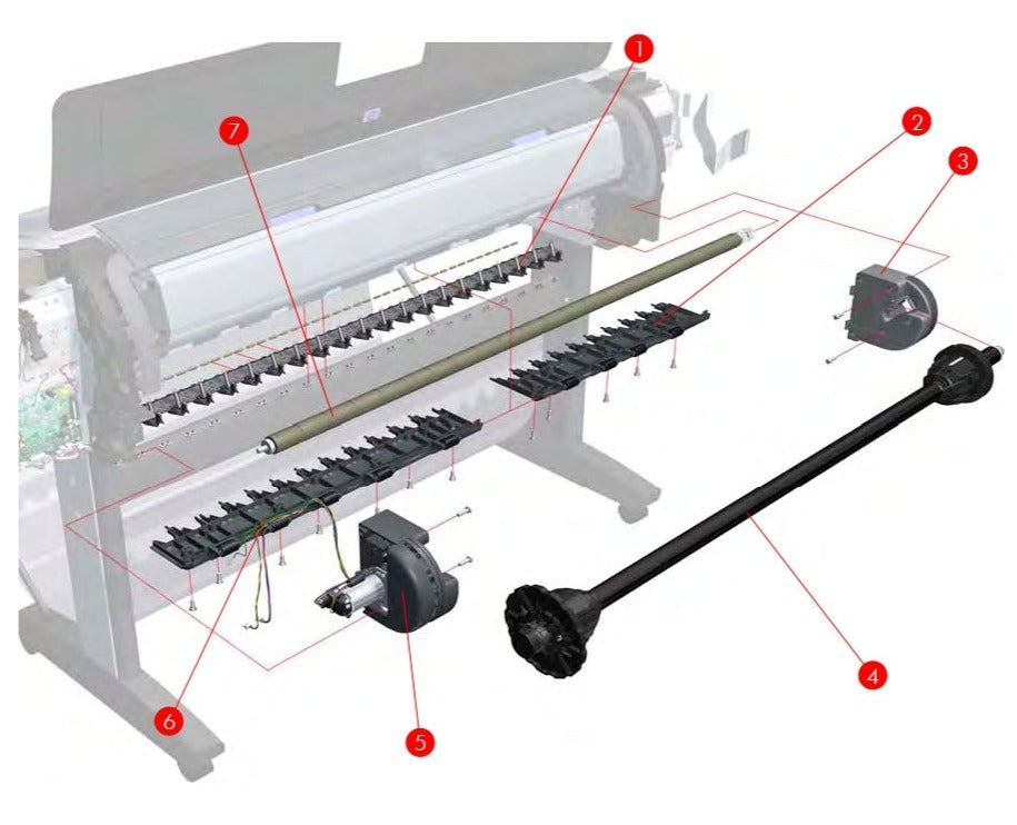Conjunto de eje de enrollador de tinta para HP Designjet T620, T790, T1100, T610, T1120, Z2100, Z3100, Z3200 de 24&quot; (Q5669-60710) - Nuevo