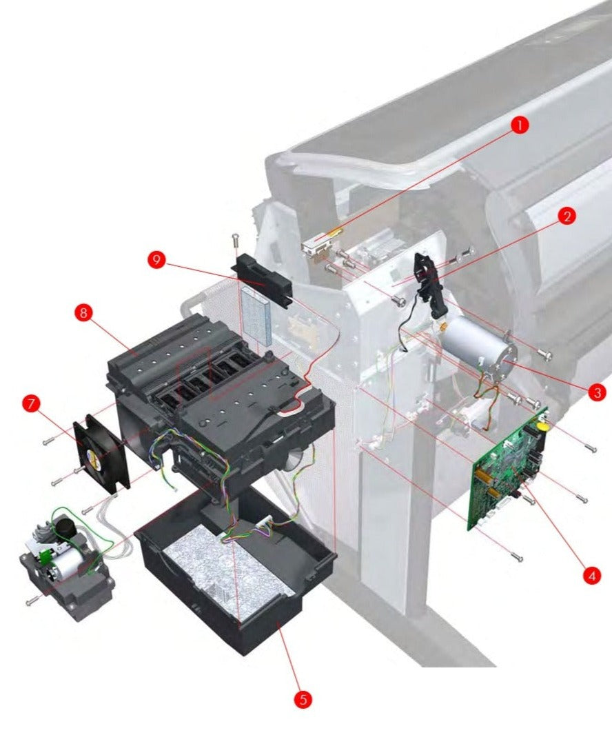 Conjunto de motor de carro (eje de escaneo) para impresoras HP DesignJet T1120 y T620 (CK837-67015) - Nuevo