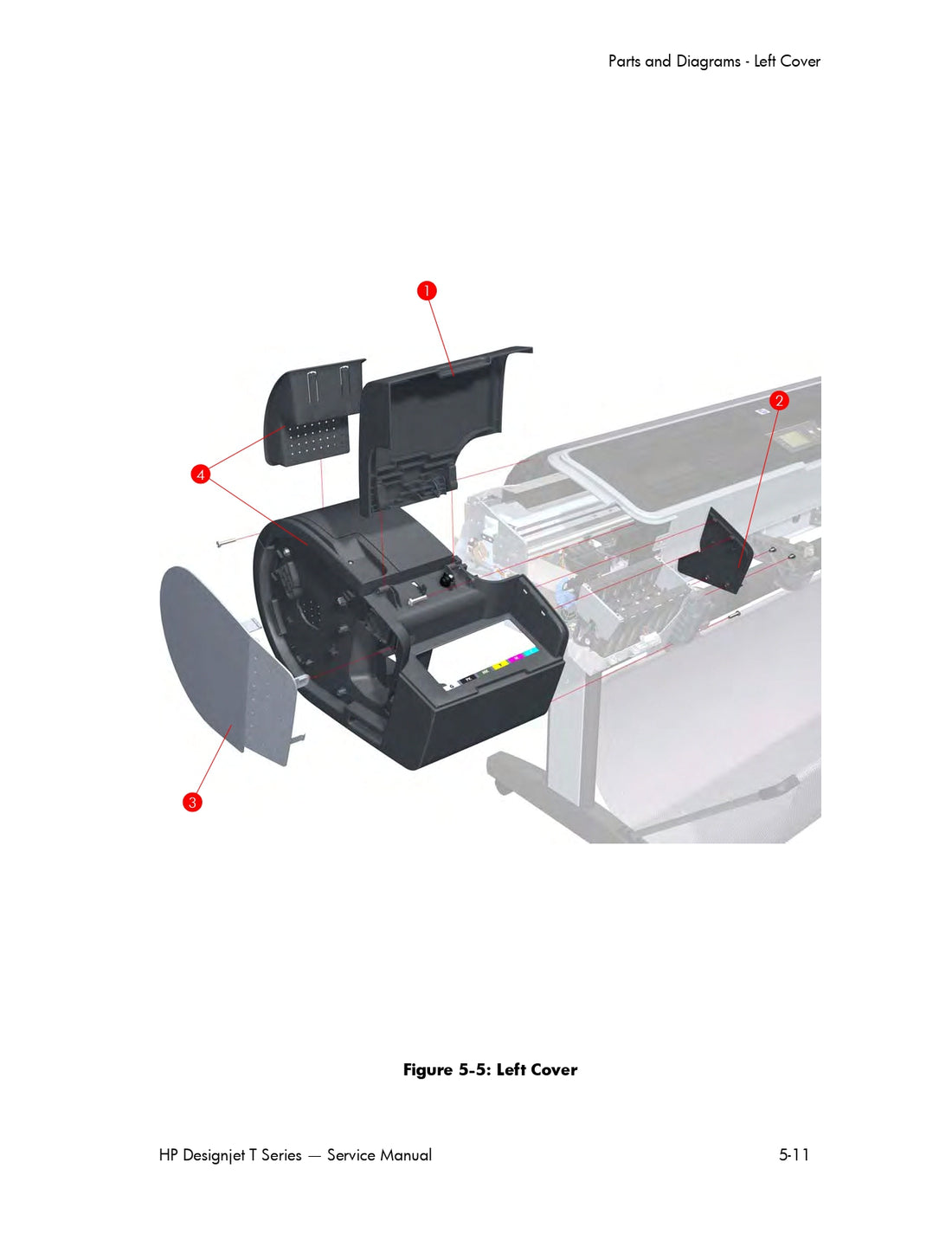 Q6683-60202 Conjunto de cubierta izquierda - Para la serie de impresoras DesignJet T1100/T610 