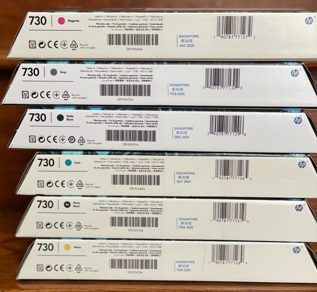 6 NUEVOS TINTAS HP Designjet T1600 T1700 T2600 / HP 728 730 ORIGINALES (FECHA 2024+) 300ML